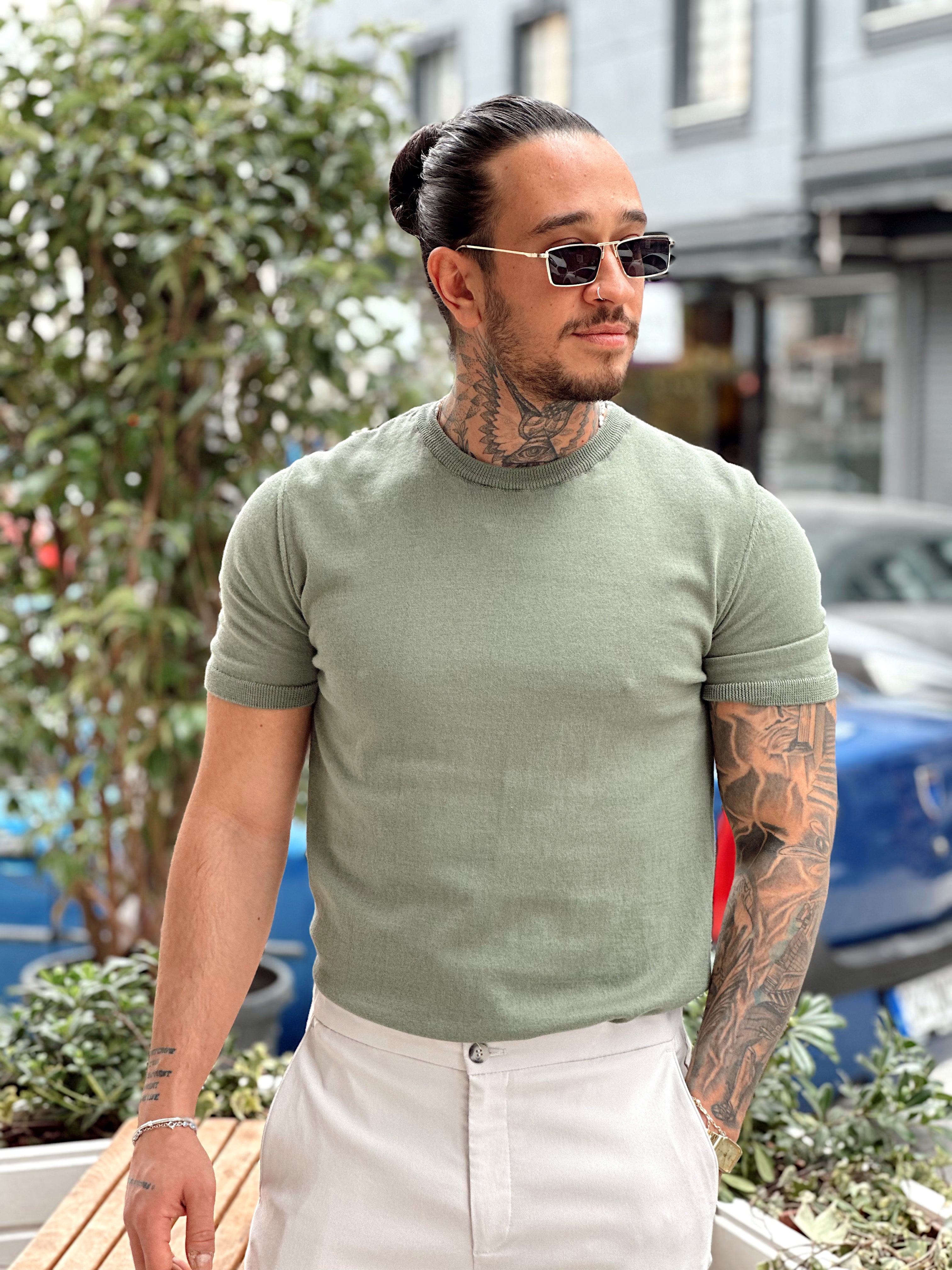 MT2572 - Basic Bisiklet Yaka Triko T-Shirt yeşil