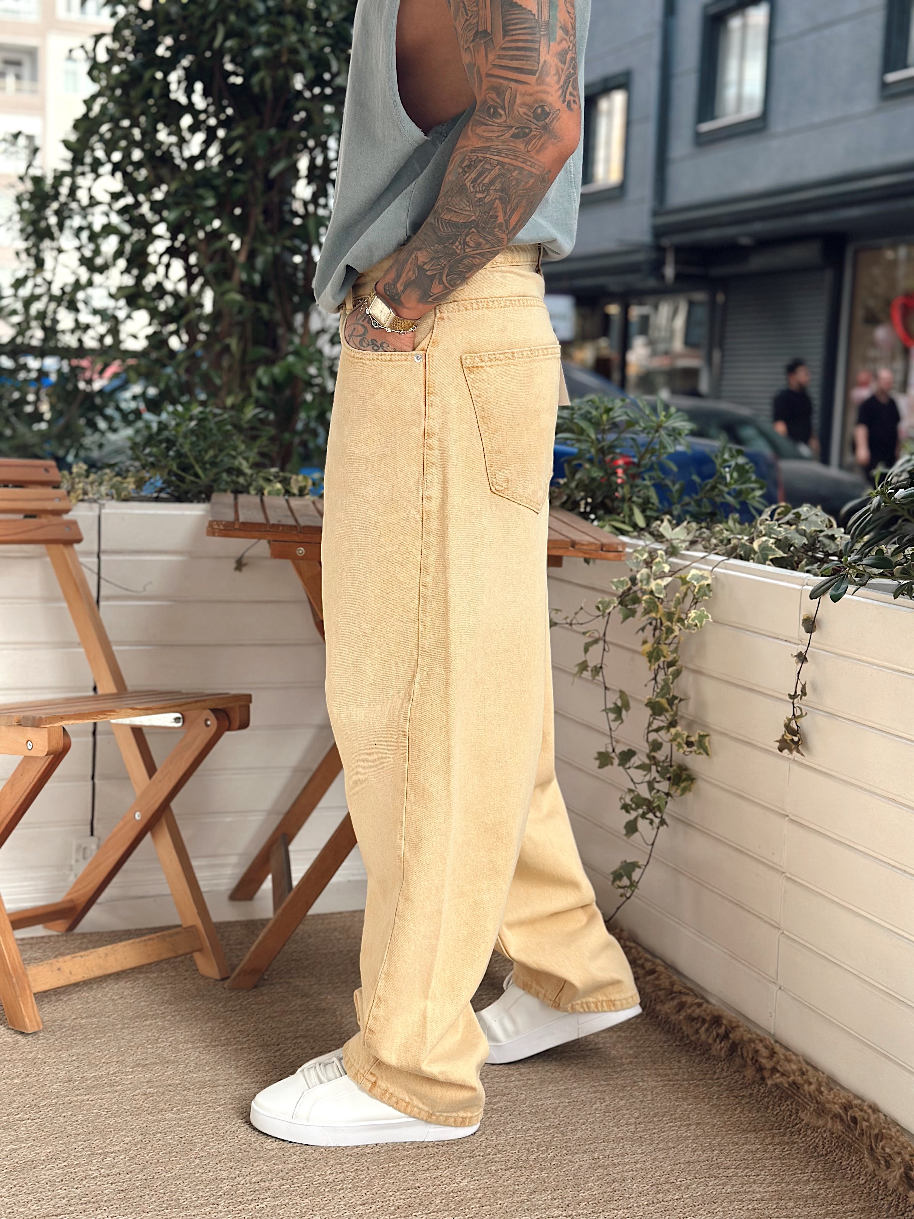 MP2663 - Ekstra Bol Kalıp Baggy Kot Pantolon sarı