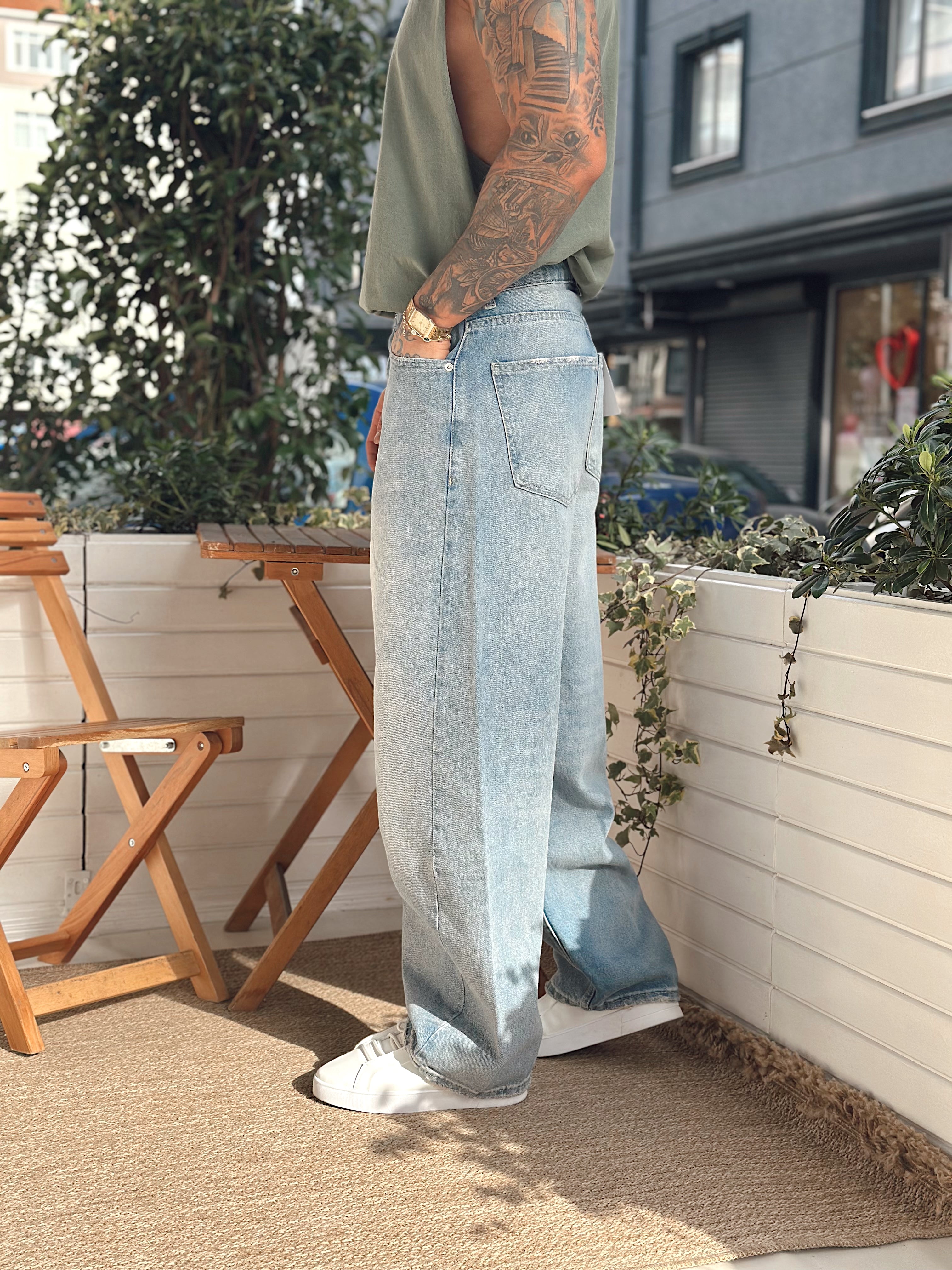 MP2664 - Ekstra Bol Kalıp Baggy Kot Pantolon açık