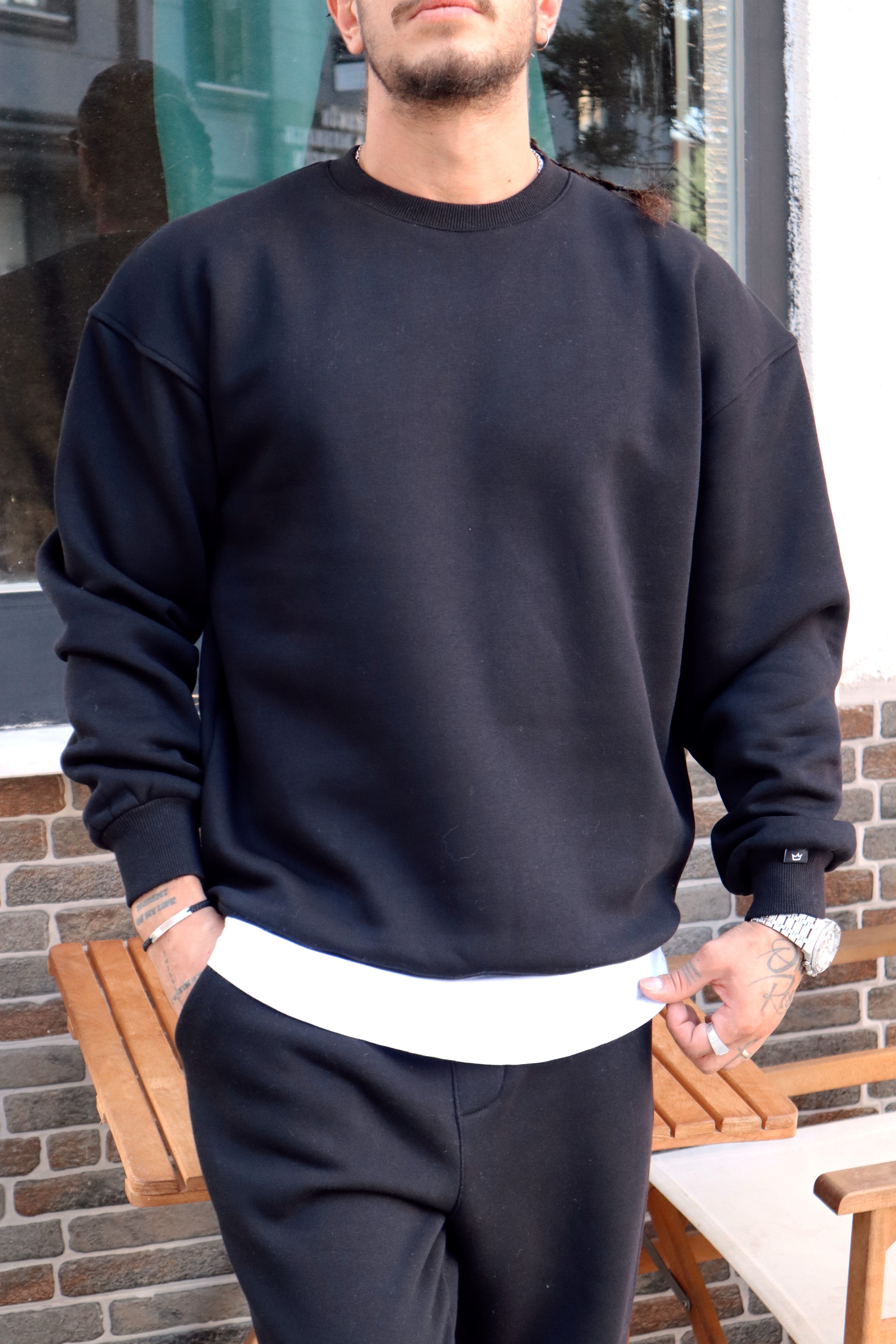 MS1442 - Şardonlu Oversize Basic Sweatshirt