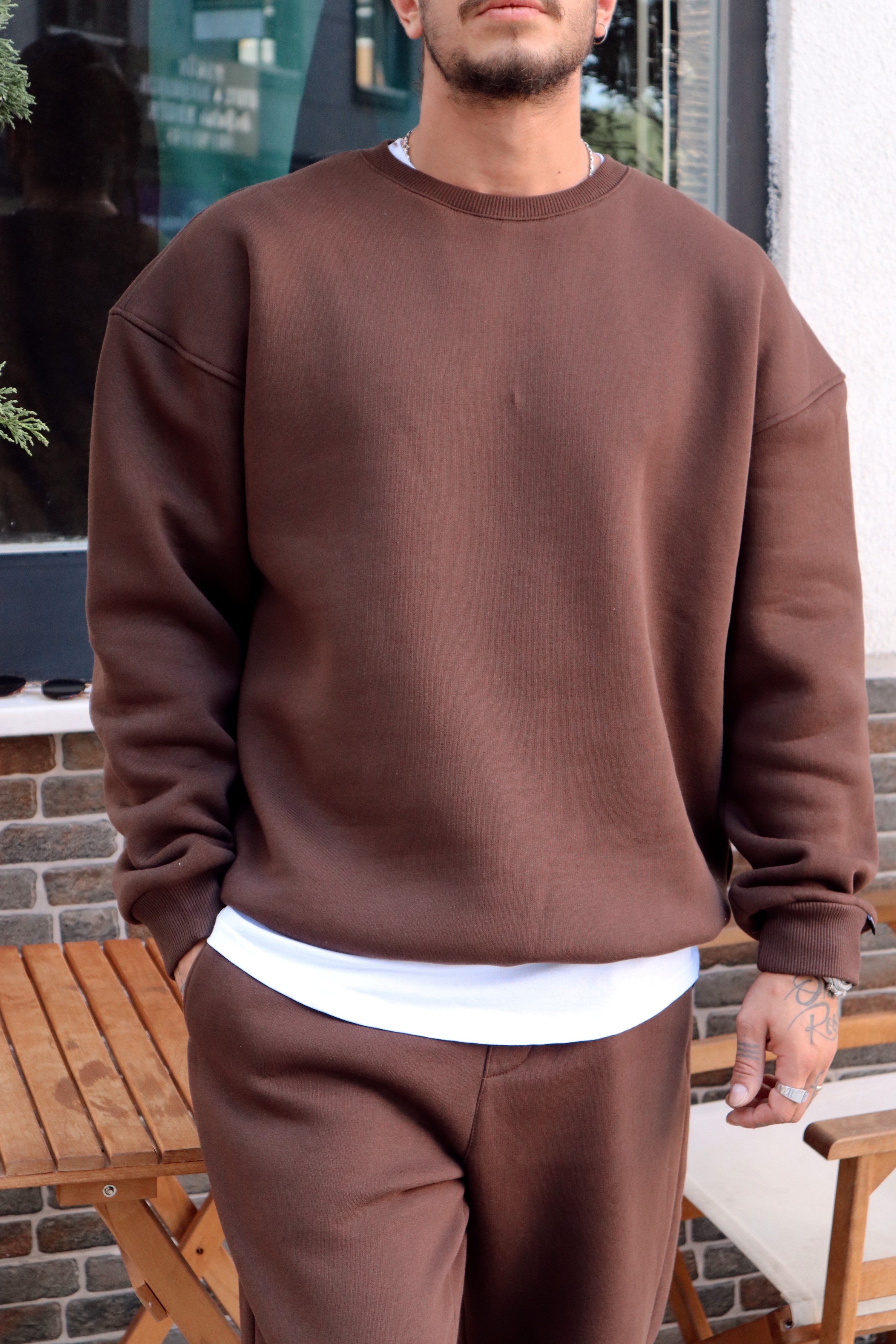 MS1445 - Şardonlu Oversize Basic Sweatshirt